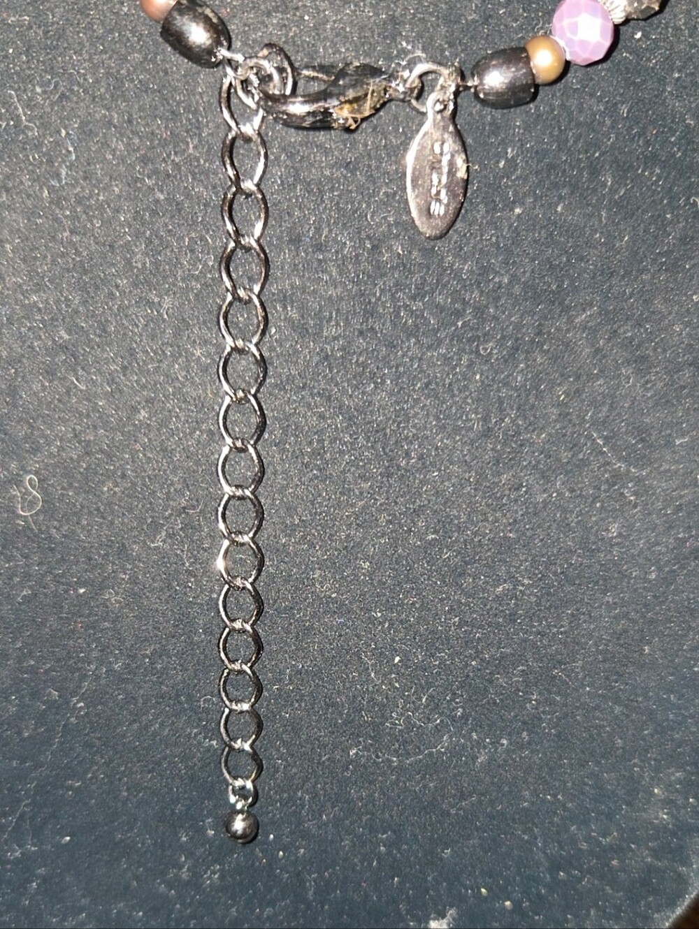 Chico’s Purple Beaded Pavé Disc Pendant Statement Necklace Silver Tone - Picture 10 of 10